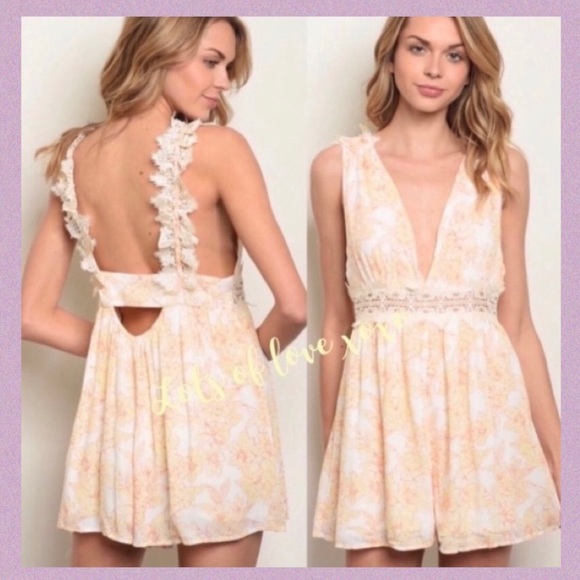 Pants - CREAM CROCHET DETAILED FLORAL ROMPER
